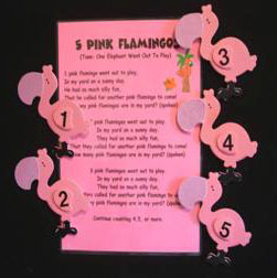 Flamingos (5 wood props with numbers)